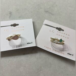 Lauren Conrad Ring Bundle sz 7 Green/Gold w/Cubic Zirc & Pink/Gold w/Clear Stone